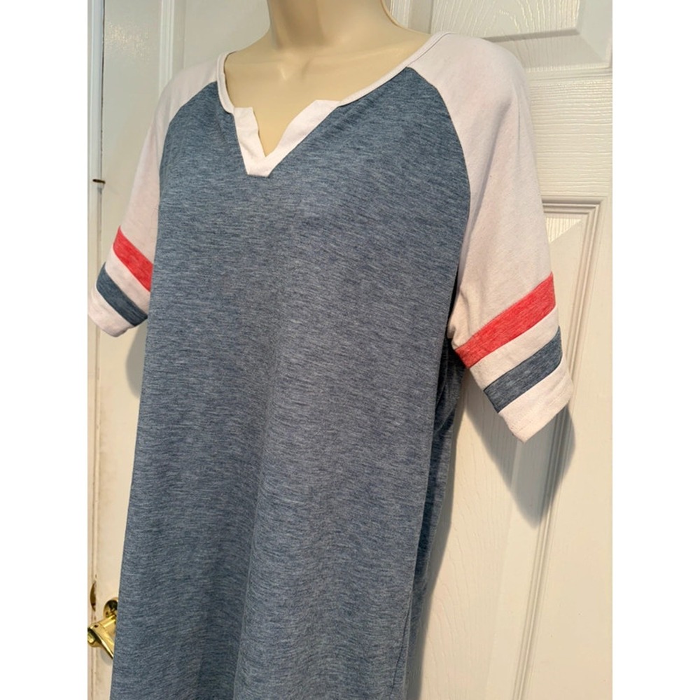 Women’s Large Blue Varsity Tunic Top Raglan Colorblock Red White Oversize Sporty